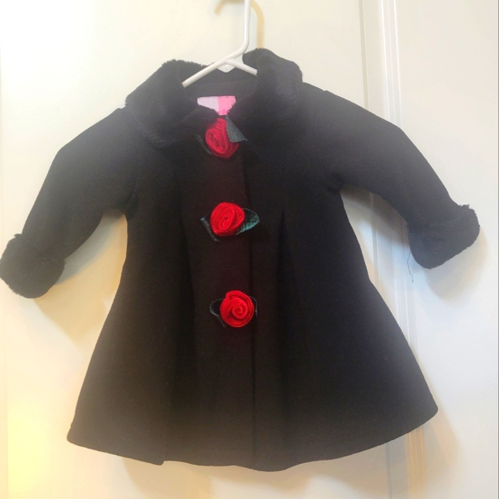 Black Coat Button Up 12 Month SOPHIE ROSE A-line red velvet Rose accent CLASSIC